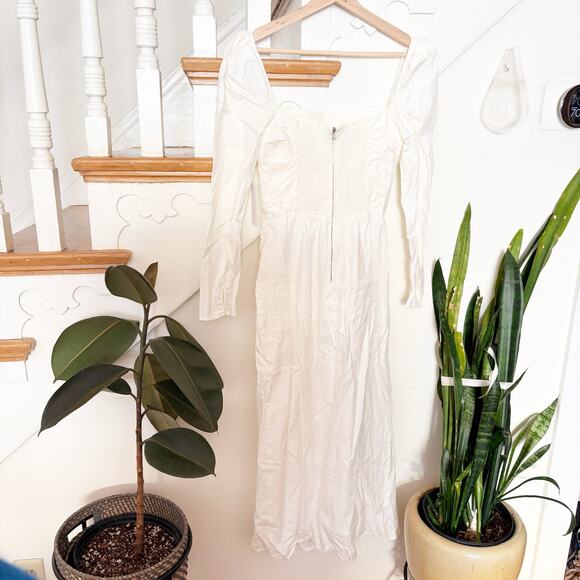 NWT Reformation Isaac Dress White Ruched Long Sleeve Side Slit Midi Size 6 - Picture 8 of 11